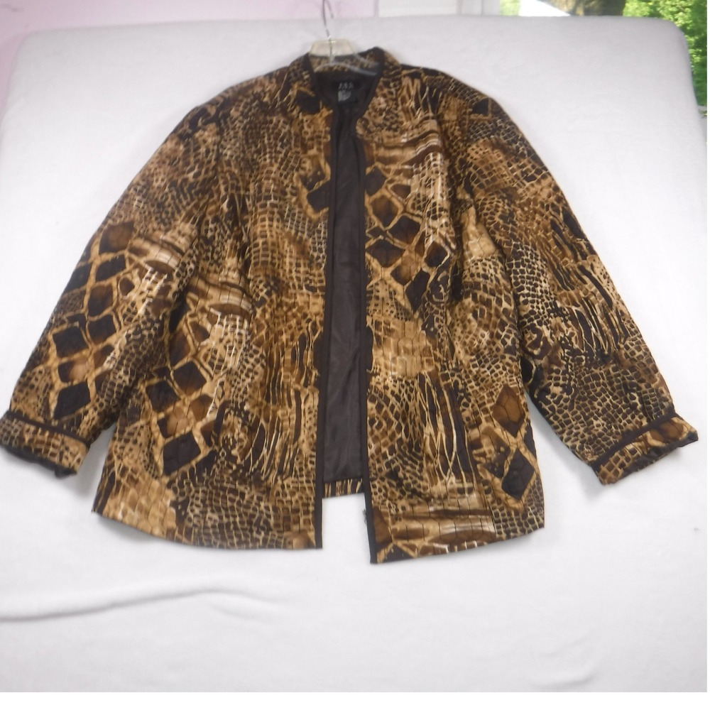 RQT Woman Brown Snakeskin Print Quilted Open Front Jacket Womens Plus Size 2X